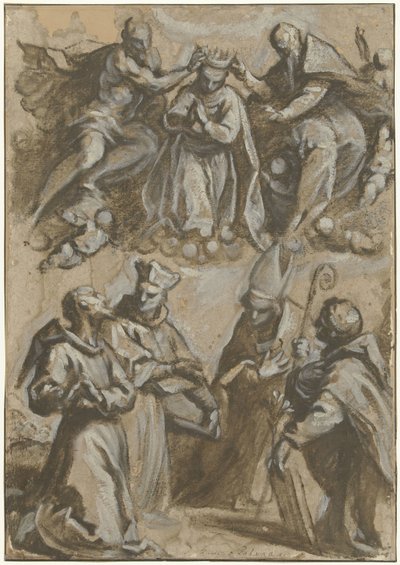 Four Saints in Adoration and the Coronation of the Virgin Mary by Jacopo Palma (il Giovane)