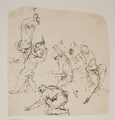 Five Studies of Stonemasons or Blacksmiths Working in a Forge by Jacopo Palma