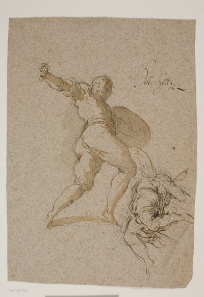 Leaping Warrior and a Flying Angel Seen from Behind by Jacopo Palma
