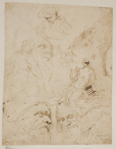 Studies for Male Heads and a Seated Nude Woman by Jacopo Palma