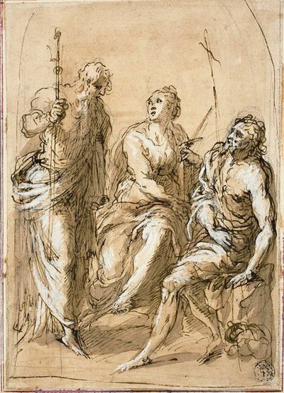 Saint Justina of Padua Enthroned, with Saints James the Less and John the Baptist by Jacopo Palma il Giovane