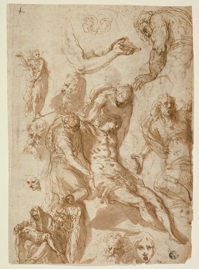 Sketches for a Lamentation and a Pietà, and of Various Figures, Heads, and an Arm (recto); Sketches of the Dead Christ, and of Various Figures and Heads (verso) by Jacopo Palma il Giovane