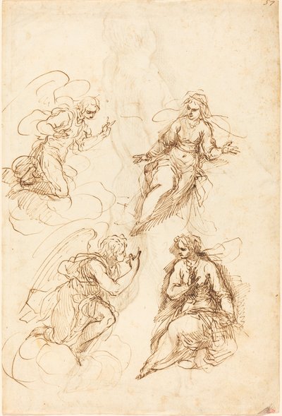 Studies for an Annunciation by Jacopo Palma il Giovane
