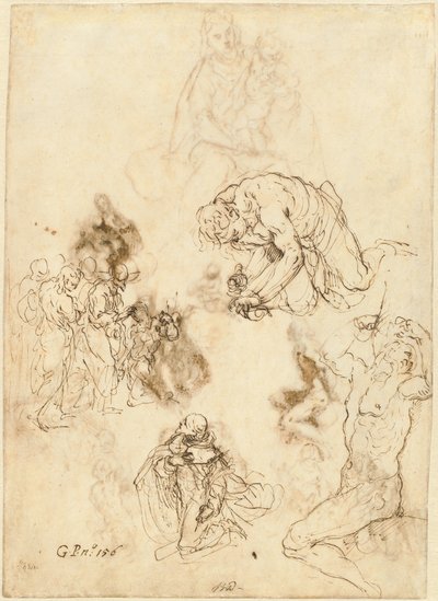 Studies of Christ Healing the Blind Man, Saint Philip Benizzi, and Saint Sebastian by Jacopo Palma il Giovane