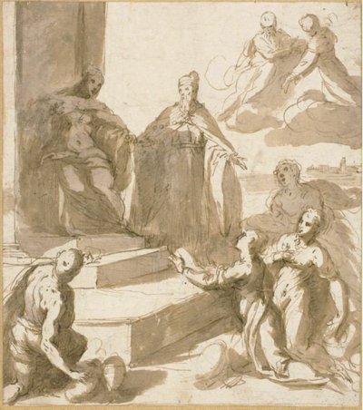 Study for Venice Receiving Homage and Gifts from Brescia, Udine, Padua, and Verona, with Doge Francesco Venier Presenting Them by Jacopo Palma il Giovane