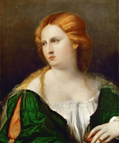 Young Woman in a Green Dress, a Box in Her Hand by Jacopo Palma il Vecchio the Elder