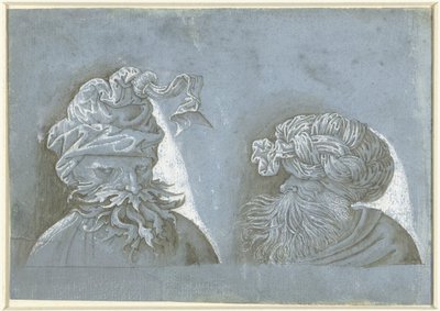 Two heads of men with headgear (Heads of men with exotic headgear) by Jacopo Ripanda (attributed to)