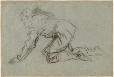 A Kneeling Man Holding a Staff by Jacopo Robusti Tintoretto