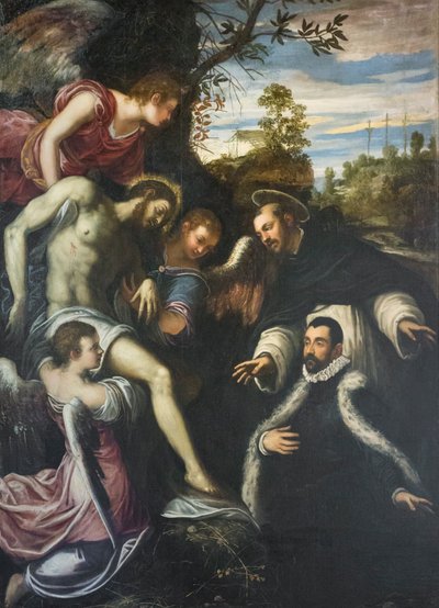 Dead Christ Supported by Three Angels, St Dominic and Donor by Jacopo Robusti Tintoretto