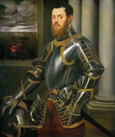 Portrait of a Man in a Gold decorated Suit of Armor by Jacopo Robusti Tintoretto