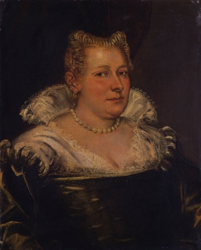 Portrait of a Lady, Bust Length in a Green Dress with a White Collar by Jacopo Robusti Tintoretto