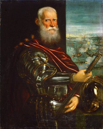 Sebastiano Venier with the Battle of Lepanto in Background by Jacopo Robusti Tintoretto