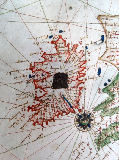 Ireland (detail) from a Renaissance map of Europe, 1528 by Jacopo Russo