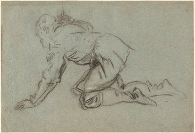 A Kneeling Man Holding a Staff by Jacopo Tintoretto