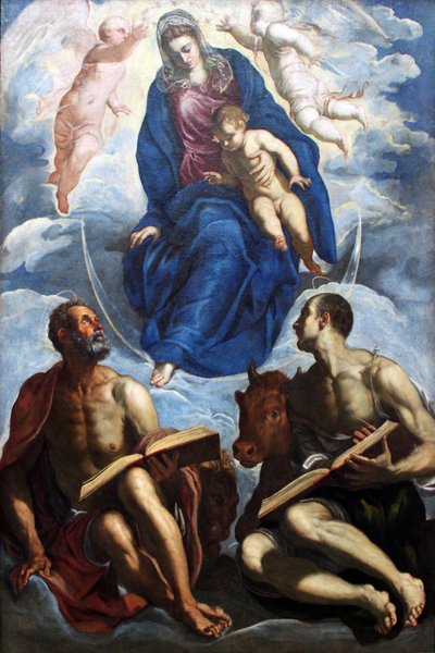 Mary with the Child, Adored by the Evangelists Mark and Luke by Jacopo Robusti Tintoretto
