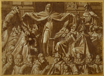 The Madonna della Misericordia with Sts. Francis and Dominic, with other saints and rulers and a family of donors by Jacopo Zucchi