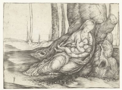 Mary with Child Sitting at the Foot of a Tree by Jacopo de