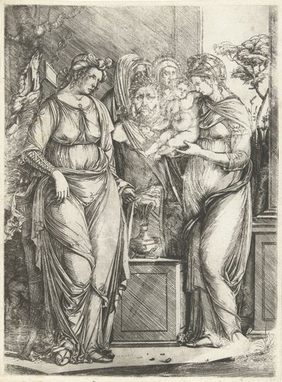 Four Women Offering a Boy at the Statue of Priapus by Jacopo de