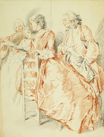 A Music Party: a Flautist and Two Ladies Holding a Songbook, a Gentleman Behind by Jacqes Andre Portail