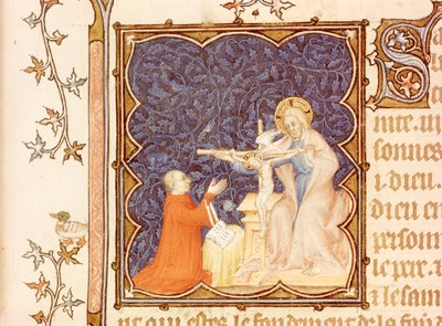 Jean de France Duke of Berry Praying Before the Crucified Jesus, from Les Petites Heures de Duc de Berry by Jacquemart de Hesdin