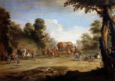 Life of a soldier, sacking of a coach by Jacques (after) Callot