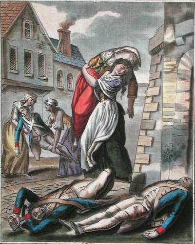 Women helping the injured during the French Revolution, engraved by Labrousse, c.1795 by Jacques (after) Grasset de Saint Sauveur