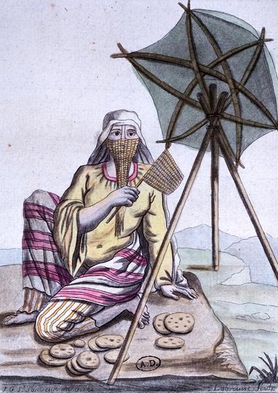 Arab woman from the desert selling bread, from 
