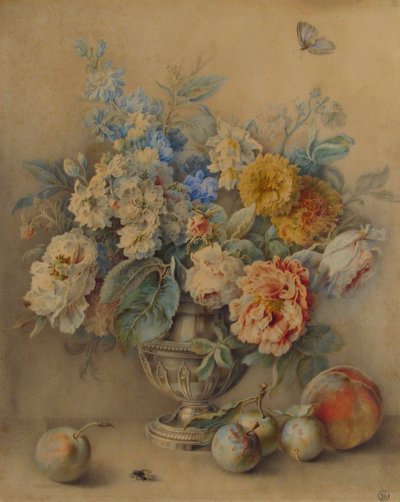 Flowers in a Silver Caster, Fruit in the Foreground by Jacques André Portail