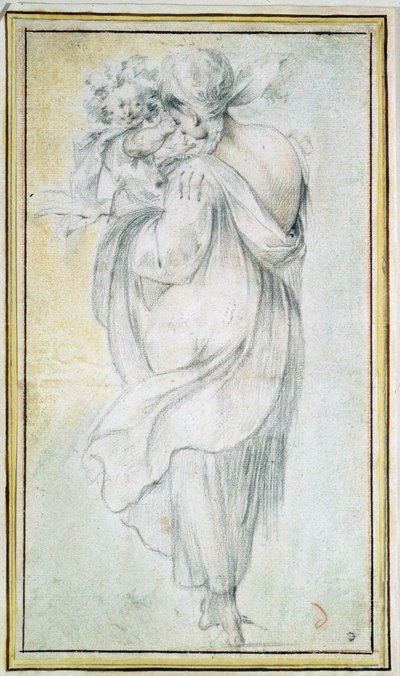 Gypsy with a Child - Sanguine, Black and White Chalk on Paper by Jacques Bellange (Early 17th Century) by Jacques Bellange