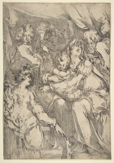 The Holy Family with Saint Catherine, Saint John the Evangelist and an Angel by Jacques Bellange
