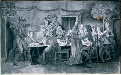 Wedding Dinner During the Revolution Drawing by Jacques Bertaux (1745-1818) Paris by Jacques Bertaux