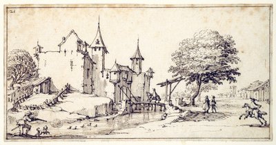 A Chateau with Drawbridge by Jacques Callot