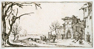 A Haywain Being Brought to the Medieval Gate of a Village, a Man Lopping a Branch, from an Album Belonging to Israel Silvestre, c.1630 by Jacques Callot