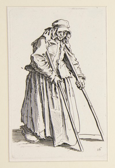 Beggar woman on crutches, from The Beggars by Jacques Callot
