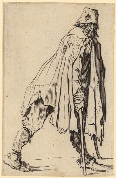 Beggar with Crutches and Hat, Sheet 4 from the Series "The Beggars" by Jacques Callot