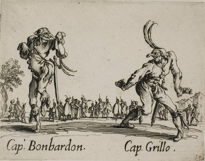 Captain Bonbardon - Captain Grillo, plate 13 from Balli di Sfessania by Jacques Callot