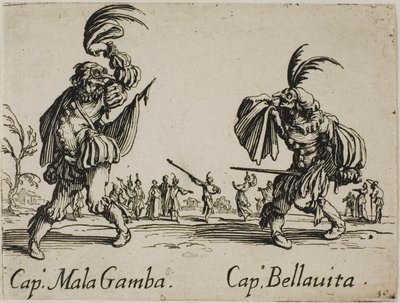Captain Mala Gamba - Captain Bellavita, plate 15 from Balli di Sfessania by Jacques Callot