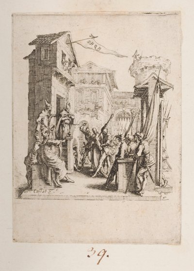Christ Brought Before Caiphas, No. 7 of 11 from La Petite Passion by Jacques Callot