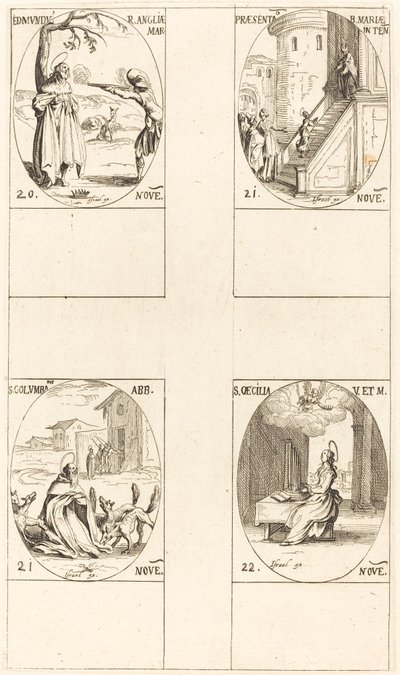 Edmund, King of England, Martyr, Presentation of the Virgin, St. Columba, St. Cecil by Jacques Callot