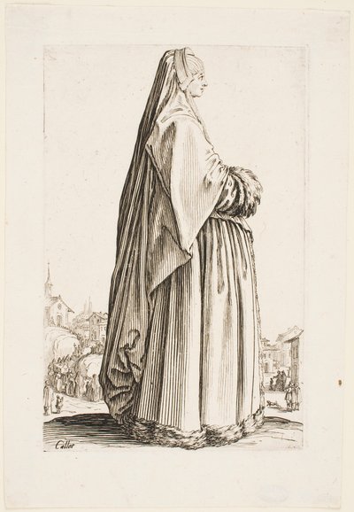 Lady in a Long Veil and a Fur-Trimmed Gown, from the series “The Nobility of Lorraine” by Jacques Callot