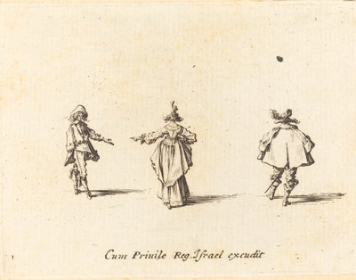 Lady with Outstretched Arm, Seen from Behind, and Two Gentlemen by Jacques Callot