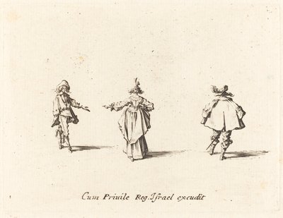 Lady with Outstretched Arm, Seen from Behind, and Two Gentlemen by Jacques Callot