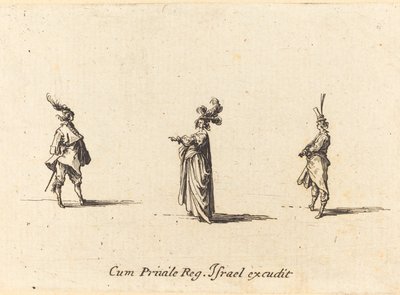Lady with Plumed Hat, and Two Gentlemen by Jacques Callot