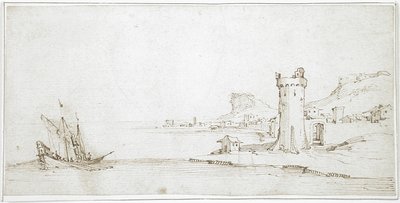 Landscape with Tower and Boat by Jacques Callot