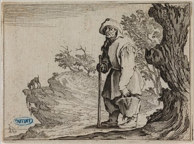Les Caprices, The Peasant Carrying His Bag. Thirty-first Number of the Suite of 50 Engraved Pieces in Nancy (Lieure 458, Meaume 827) by Jacques Callot