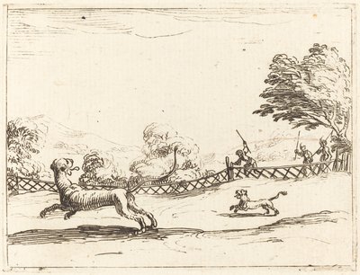 Lioness and Cub Pursued by Hunters by Jacques Callot