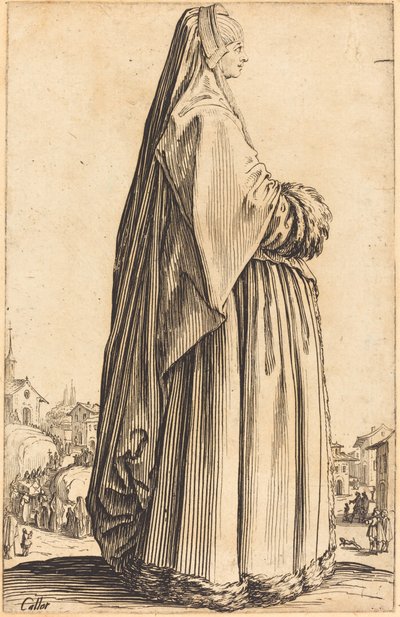 Noble Woman Wearing a Veil and a Dress Trimmed in Fur by Jacques Callot