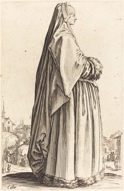 Noble Woman Wearing a Veil and a Dress Trimmed in Fur by Jacques Callot
