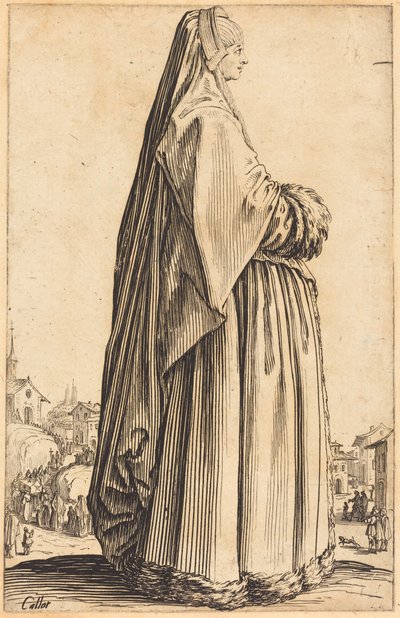 Noble Woman Wearing a Veil and a Dress Trimmed in Fur by Jacques Callot