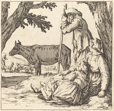 Peasant Couple with Cow by Jacques Callot